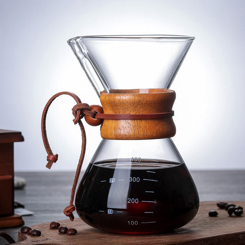 Cafetière filtre avec manchon en bois véritable