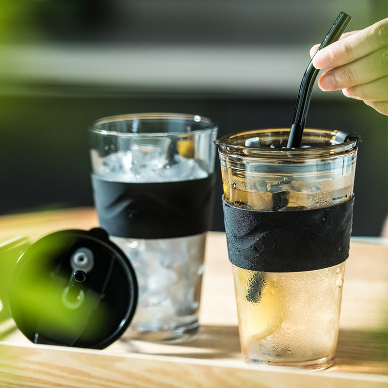 Heat-Resistant Coffee Glass With Lid & Straw - 450ML